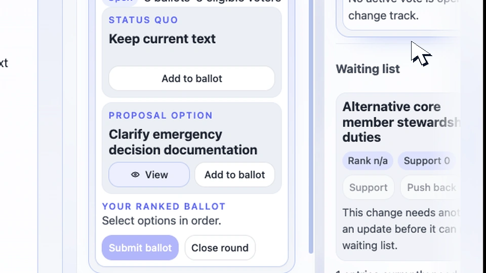 A resolved vote updating the canonical document to a new version.