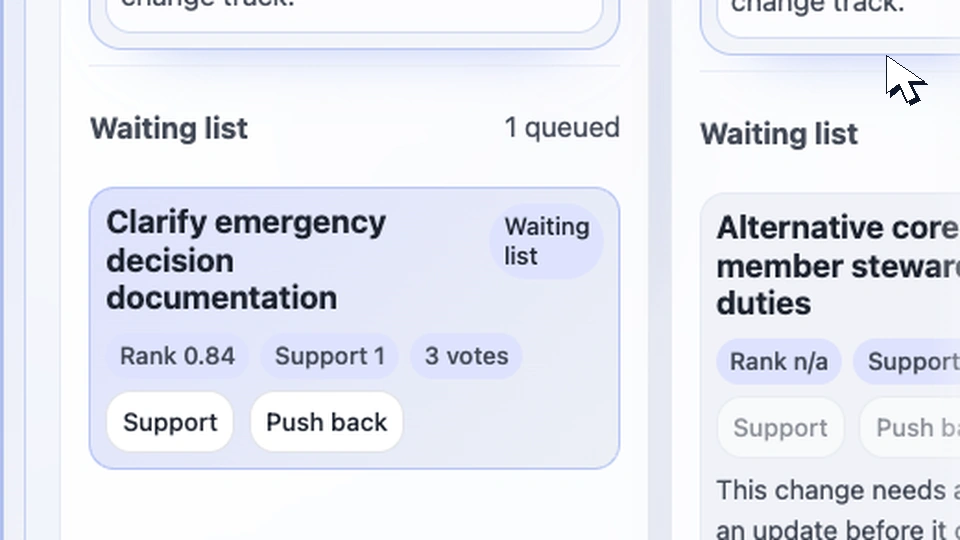 A proposal preview expanded to show AI review feedback and suggested next step.