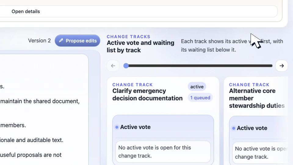 Drafting a proposal, filling in the reason, and previewing the diff.