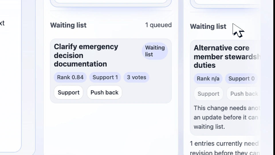 A waiting-list proposal becoming the active vote in its track.